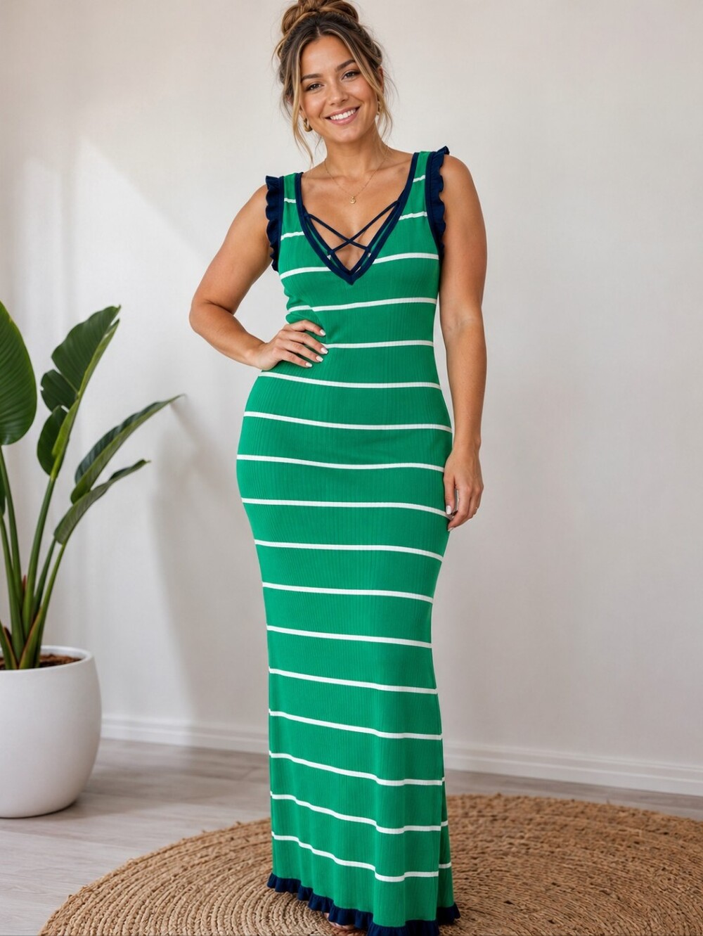 ANTHROPOLOGIE Striped Green and Blue Sleeveless Sweater Dress